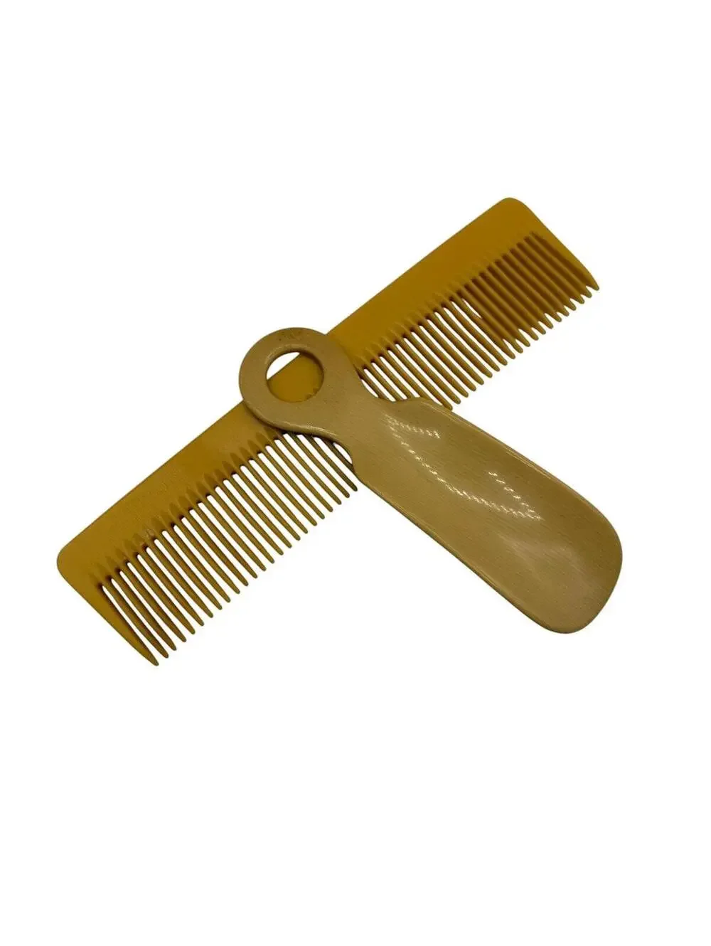 Vintage Yellow Celluloid Shoehorn and Hair Comb Set, Vanity Decor